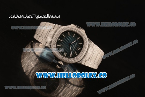 Patek Philippe Nautilus Miyota 9015 Automatic Diamonds/Steel Case with Blue Dial and Stick Markers (AAAF) - Click Image to Close